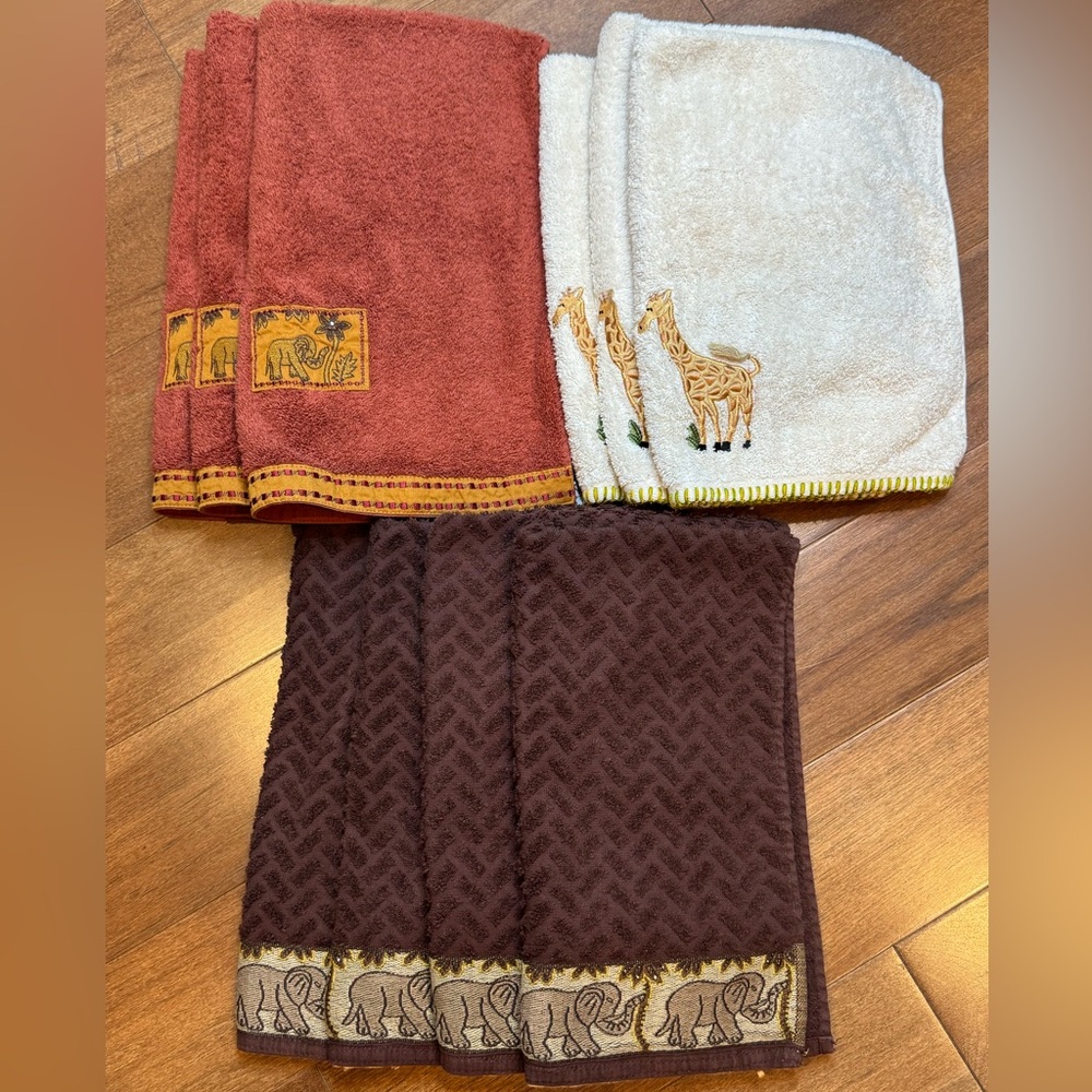 #10 Animal Print Towel Set in Red, Brown, and Cream